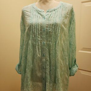 Chico's mint green sheer blouse - lots of detail